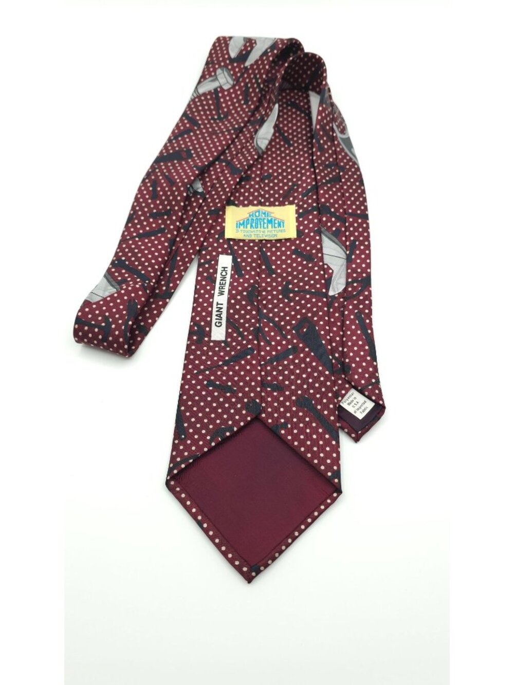 Home Improvement Giant Wrench Novelty Tie Red With Polka Dots & Tools Design - Picture 5 of 7